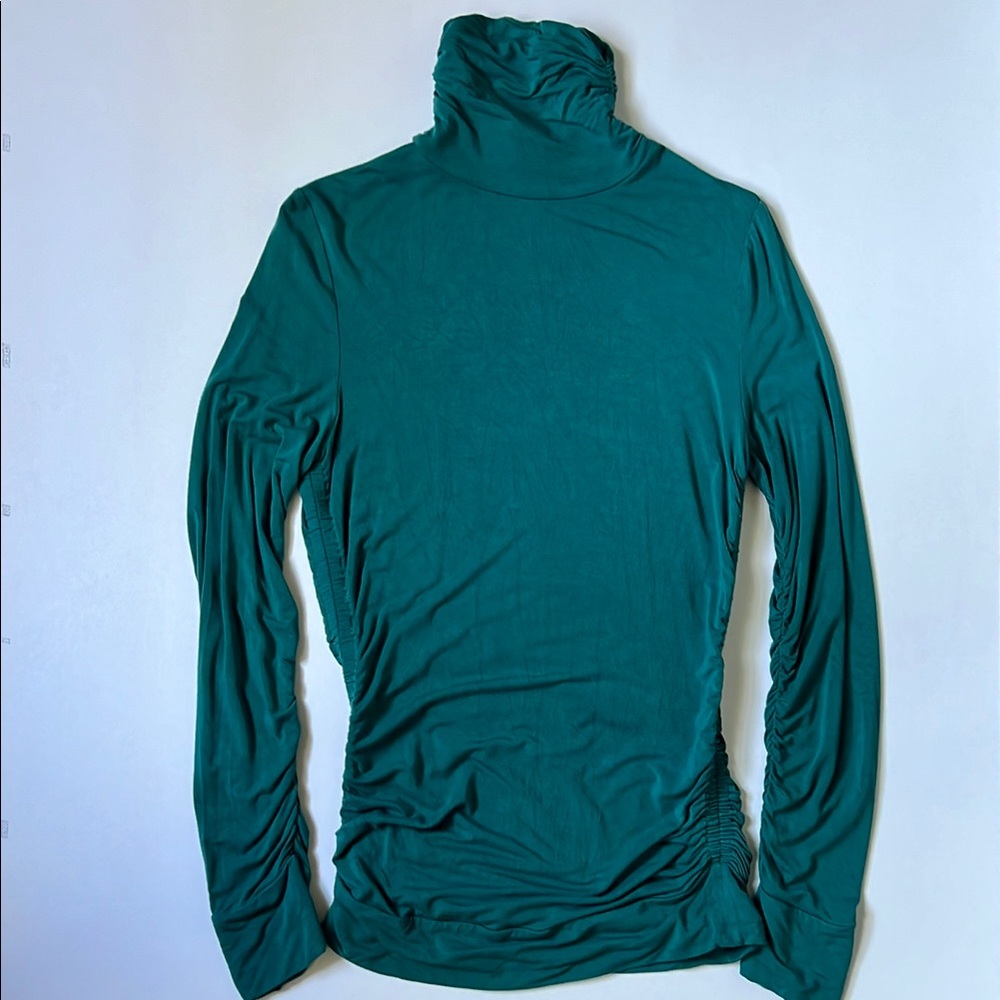 Teal Long Sleeve Ruched Turtleneck Top